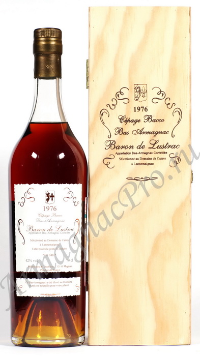 Арманьяк 1976 года Барон Люстрак Сепаж Бакко Домэн Де Кам armagnac Barone de Lustrac 