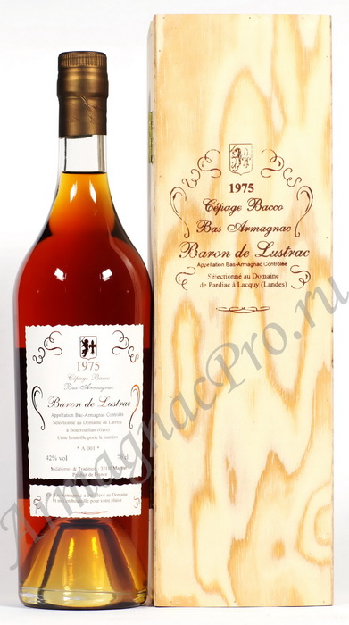 Арманьяк 1975 года Барон Люстрак Сепаж Домэн де Пардиак armagnac Barone de Lustrac